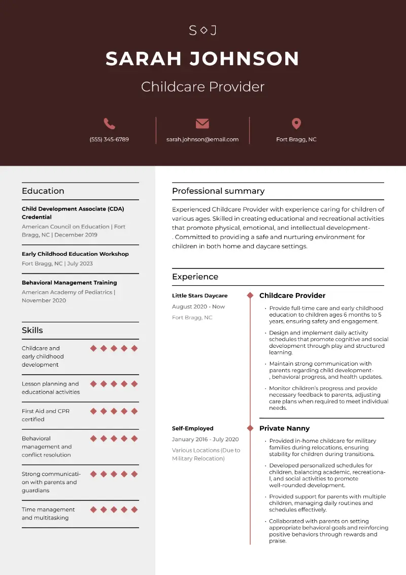 Childcare Provider Resume