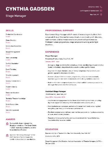 Stage Manager CV Sample