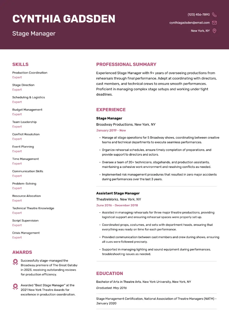 Stage Manager Resume
