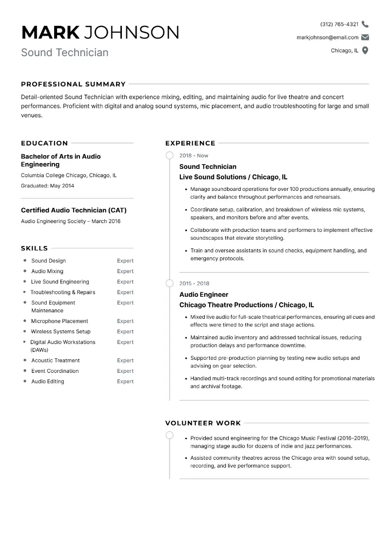 Sound Technician Resume