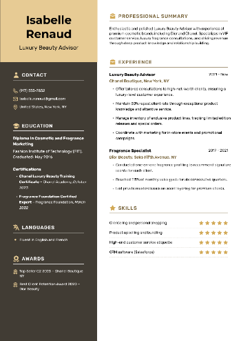 Luxury Beauty Advisor CV