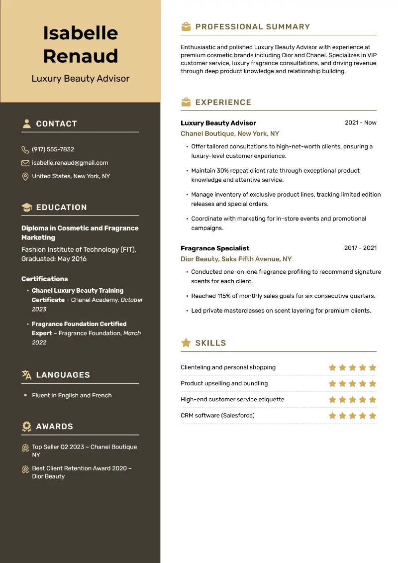 3 Beauty Advisor Resume Examples &Templates for 2026