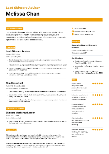 Lead Skincare Advisor Resume