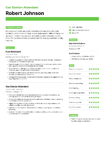 Gas Station Attendant CV Example
