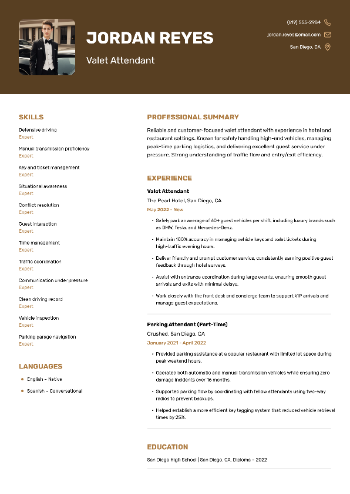 Valet Attendant CV Sample