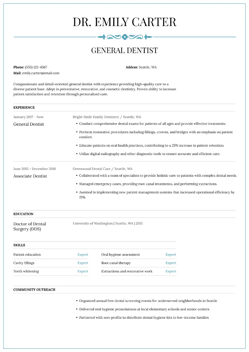 Dentist Resume Examples, Skills & Tips for Various Roles
