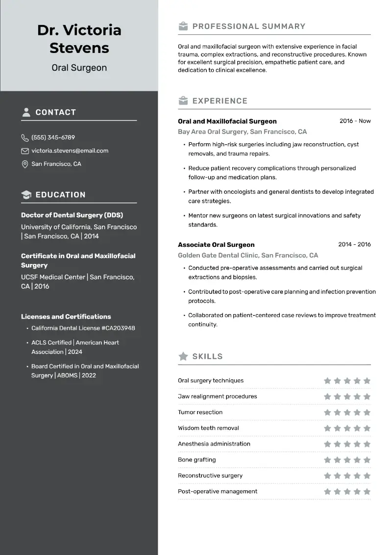 Oral Surgeon Resume