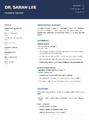 Pediatric Dentist Resume