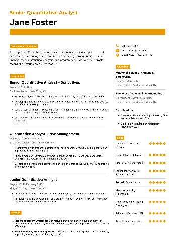 Senior Quantitative Analyst CV Example