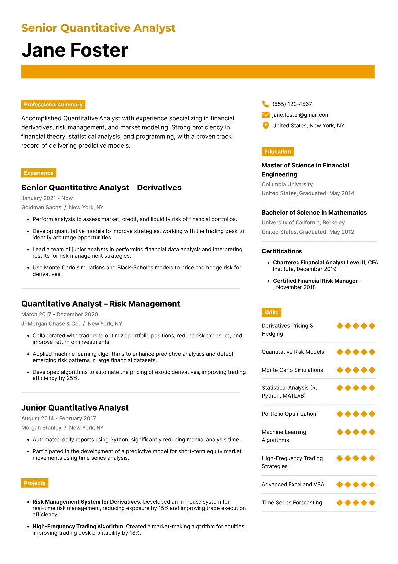 3 Quantitative Analyst Resume Examples and Templates