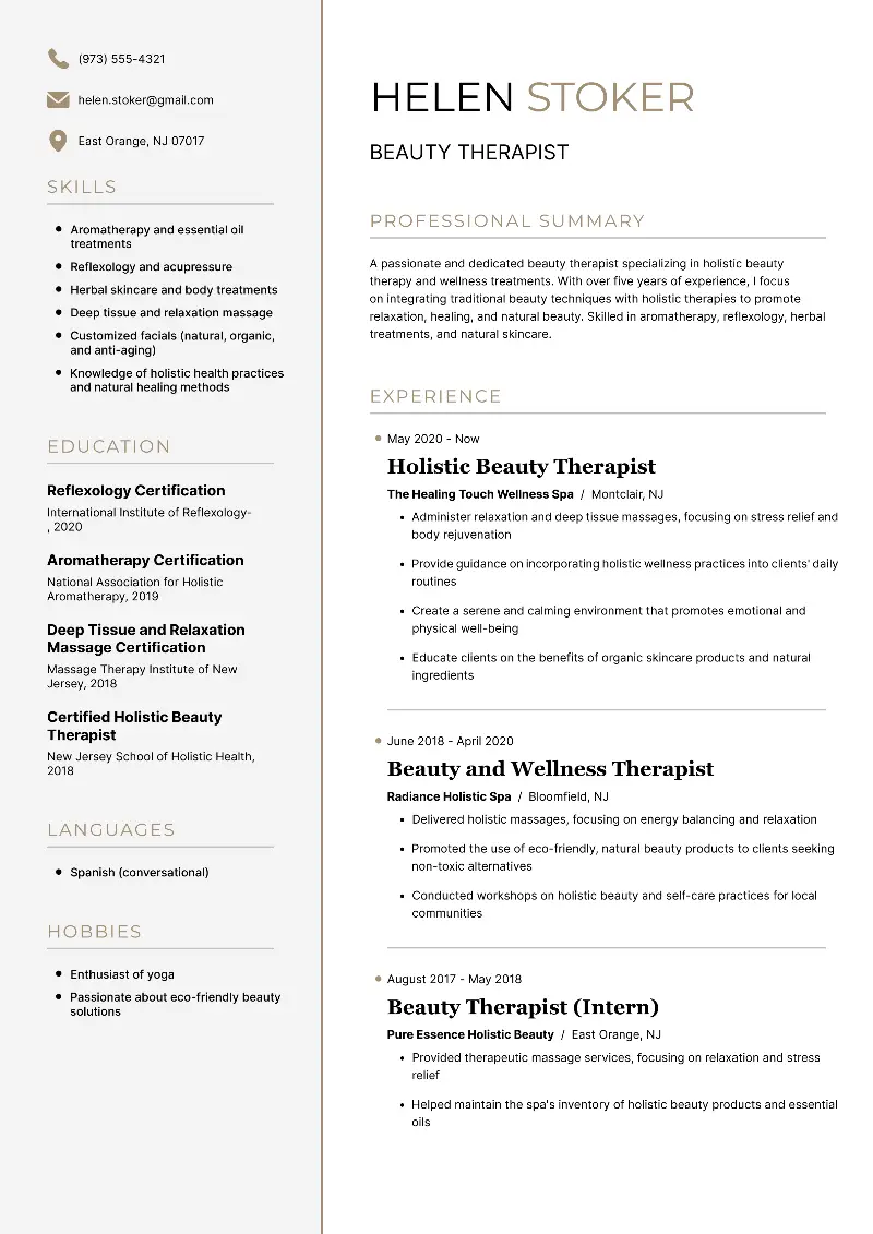 Beauty Therapist CV
