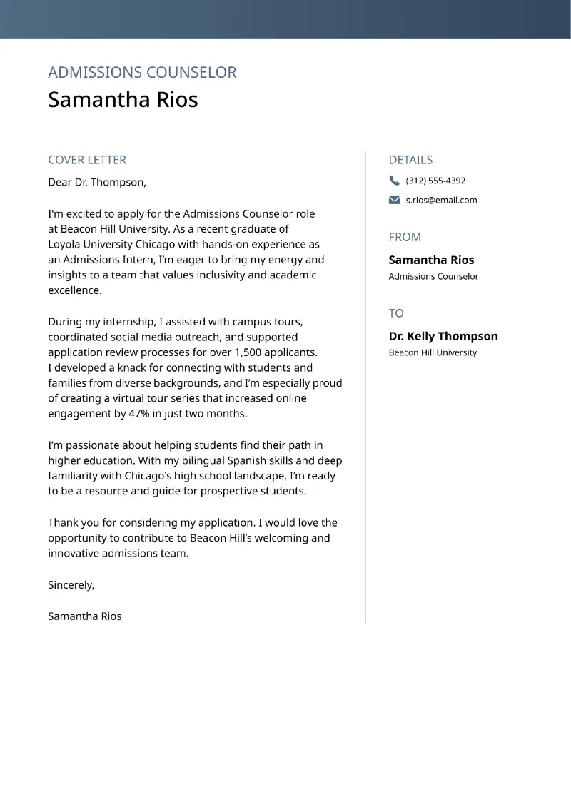 Admissions Counselor Cover Letter Guide (with Templates)
