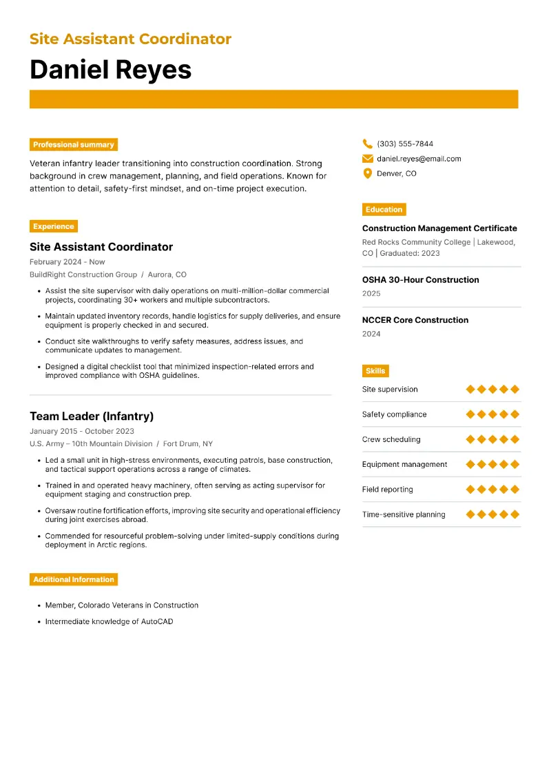 Site Assistant Coordinator Resume