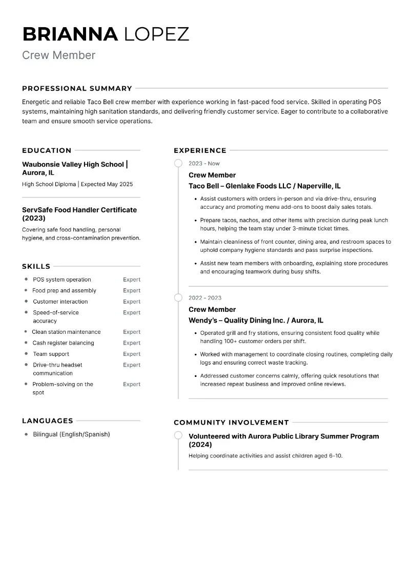 Taco Bell Resume Examples and Tips for Every Role
