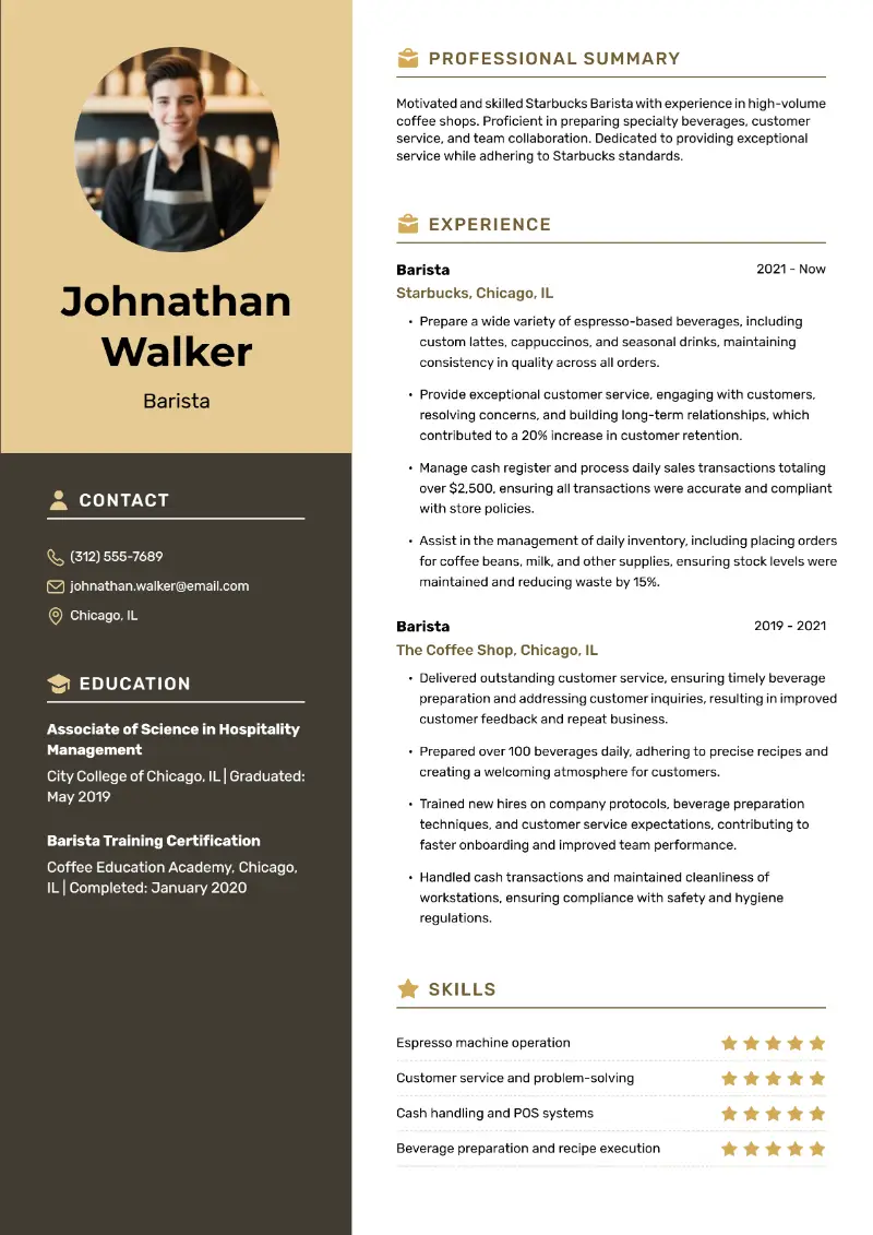 Starbucks Barista Resume Examples + Tips for 2026