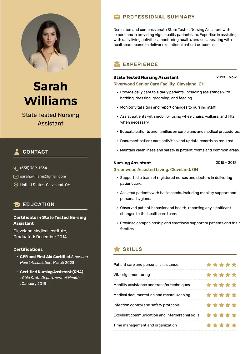 STNA Resume Examples with Writing Tips for 2026