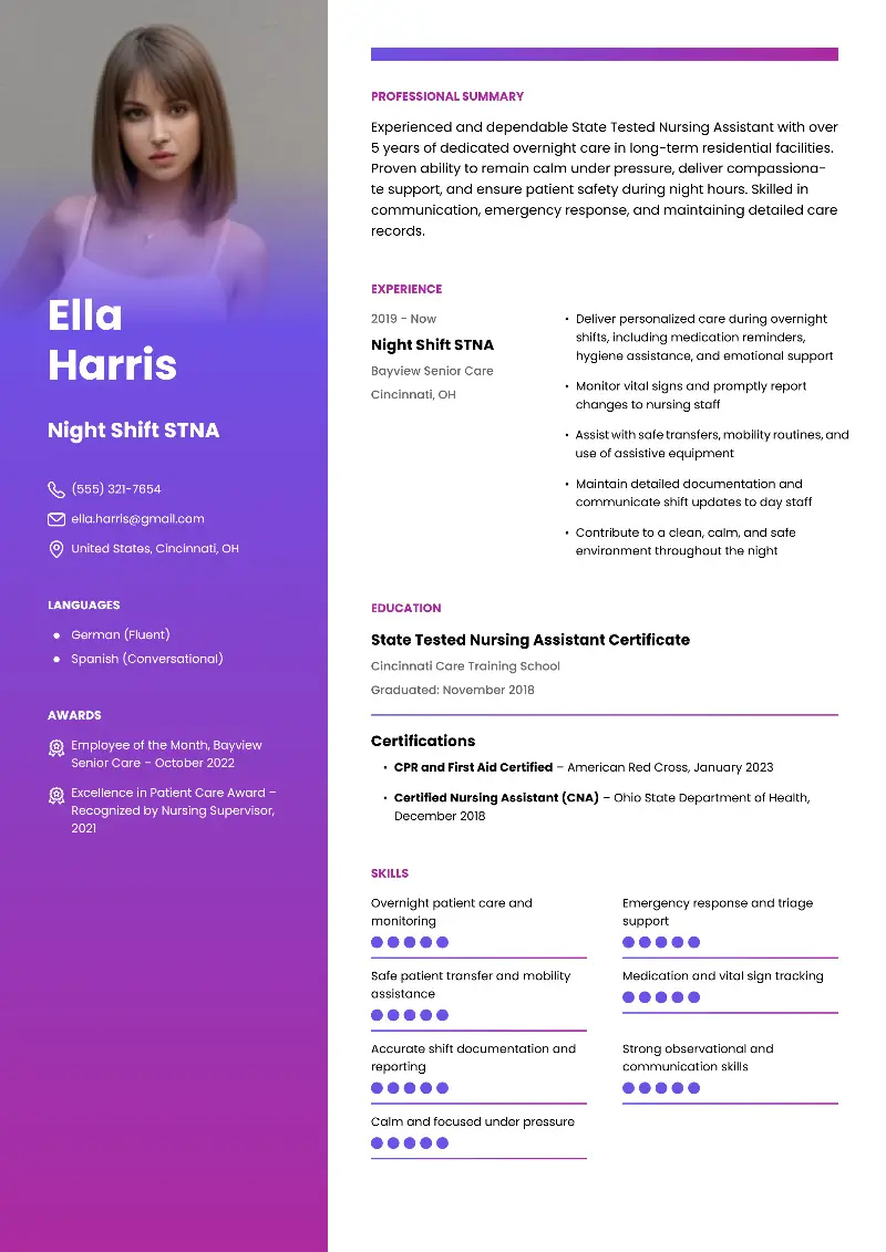 Night Shift STNA  Resume