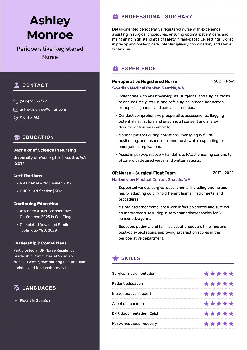 3 Pre-Op Nurse Resume Examples & Templates for 2026