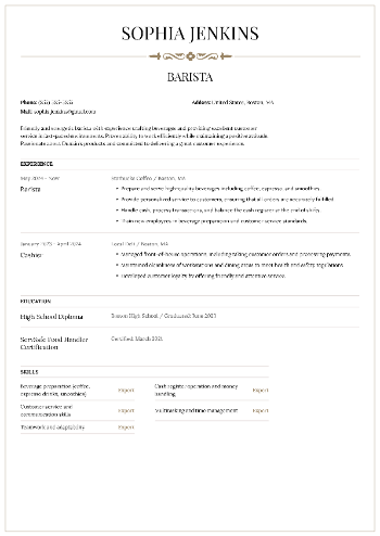 Barista Resume