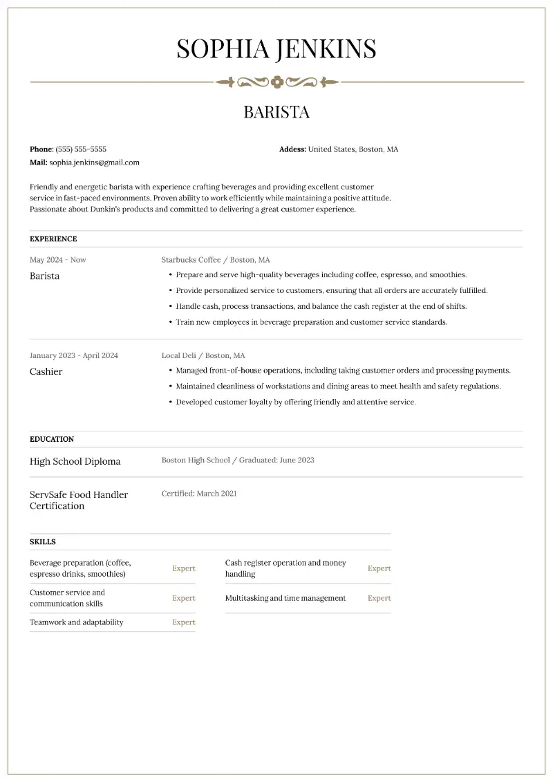 Barista Resume
