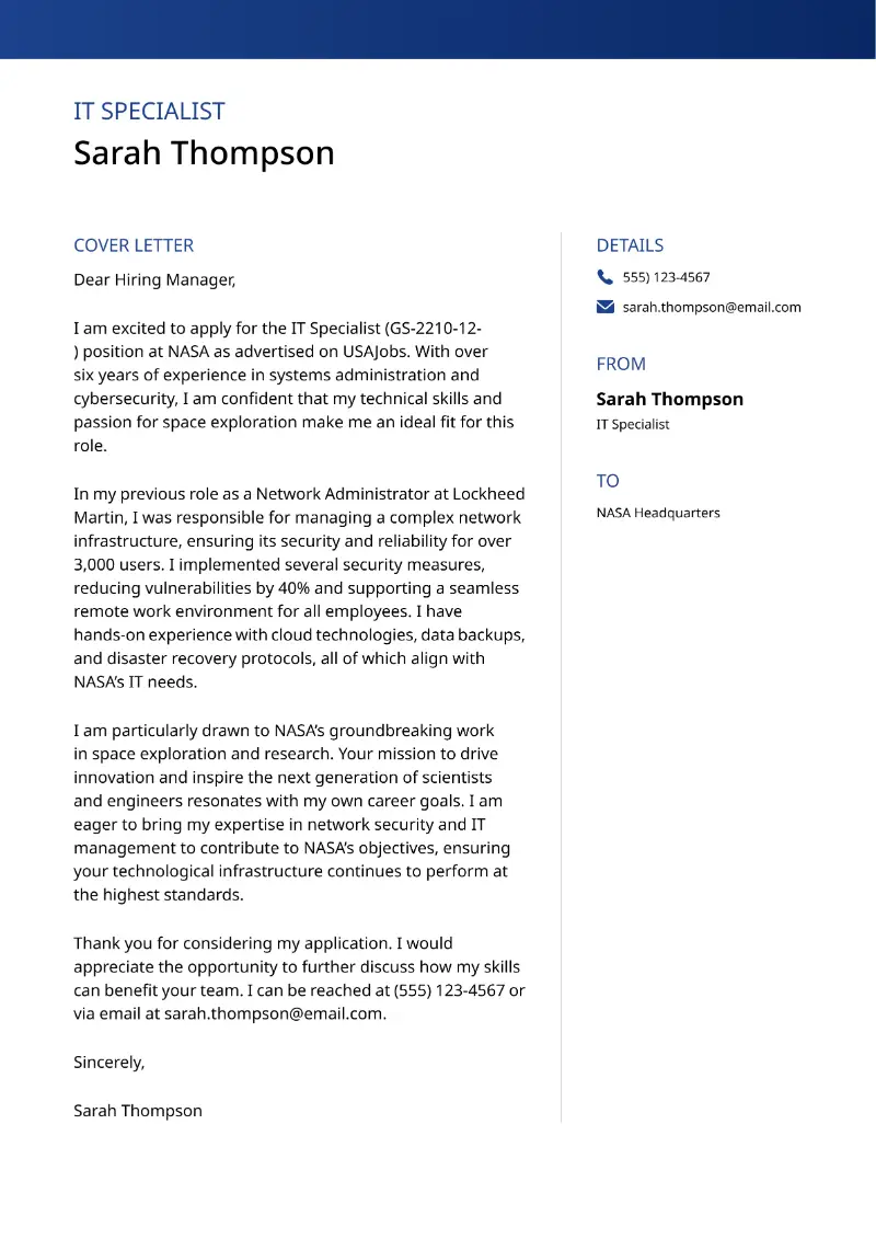 IT Specialist Cover Letter