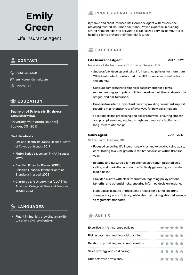 Life Insurance Agent Resume Examples + Key Strategies