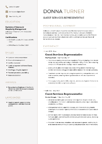 Guest Services Representative CV Sample