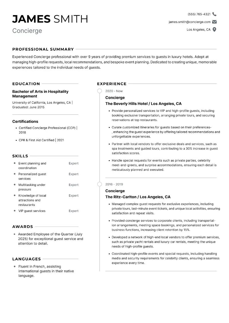Concierge Resume