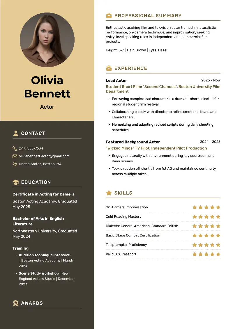 Beginner Acting Resume Examples and Template for 2025