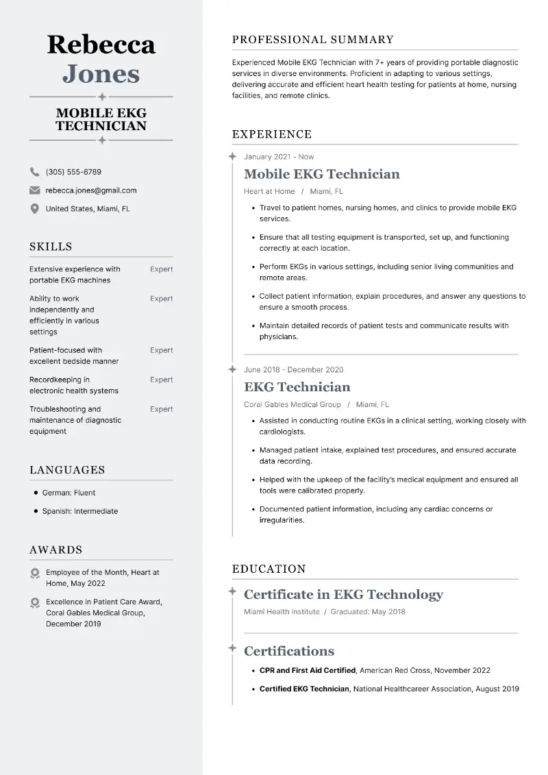 Mobile EKG Technician Resume