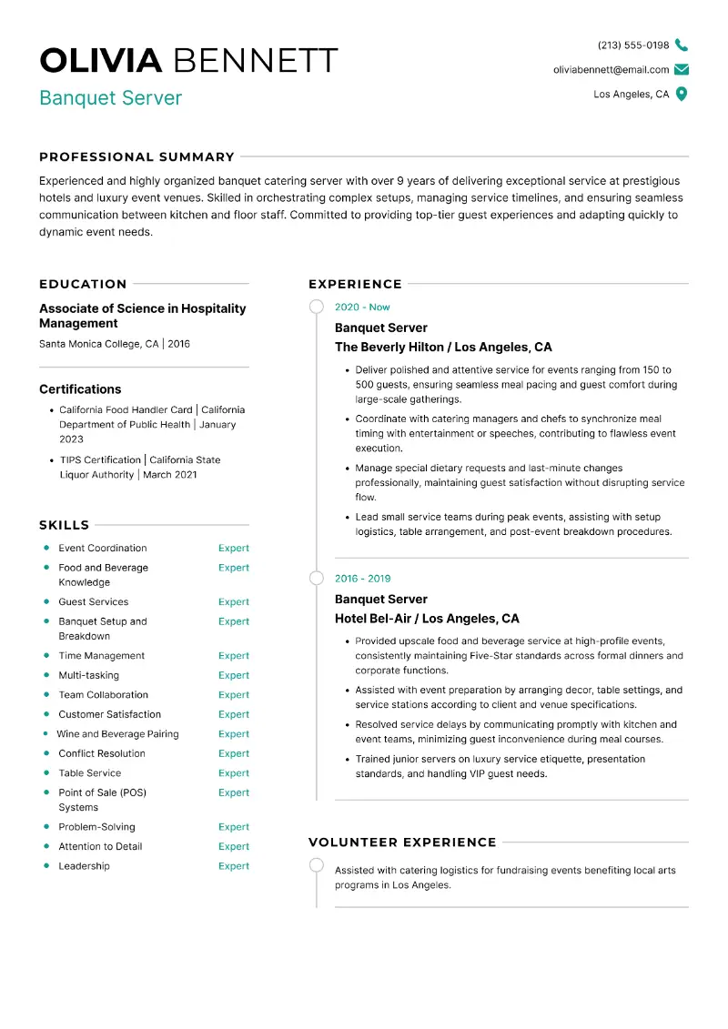 Catering Server Resume Examples, Templates, Tips 2026
