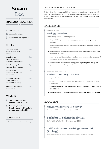 Biology Teacher Resume