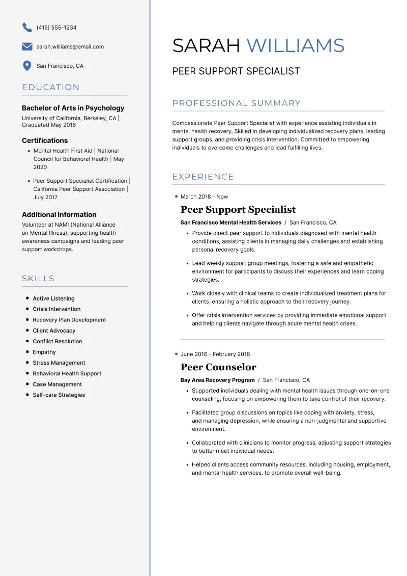 Peer Support Specialist Resume: Examples and Guide