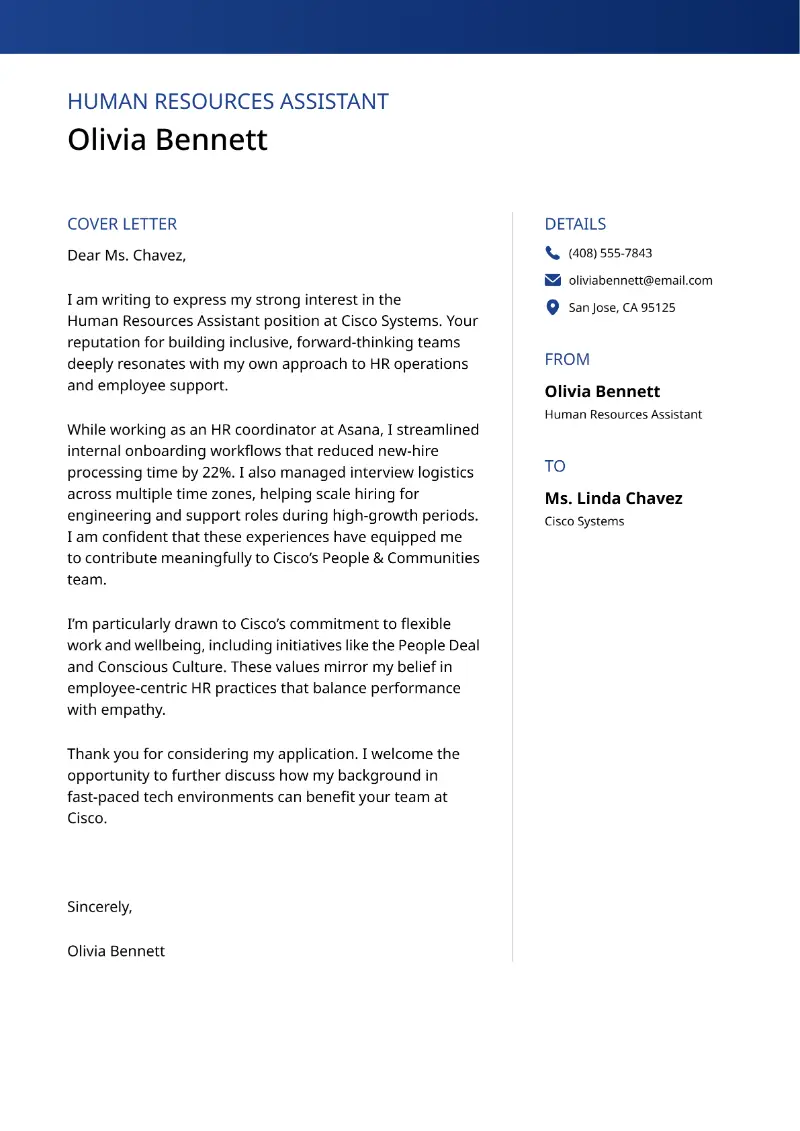 Human Resources Assistant Cover Letter