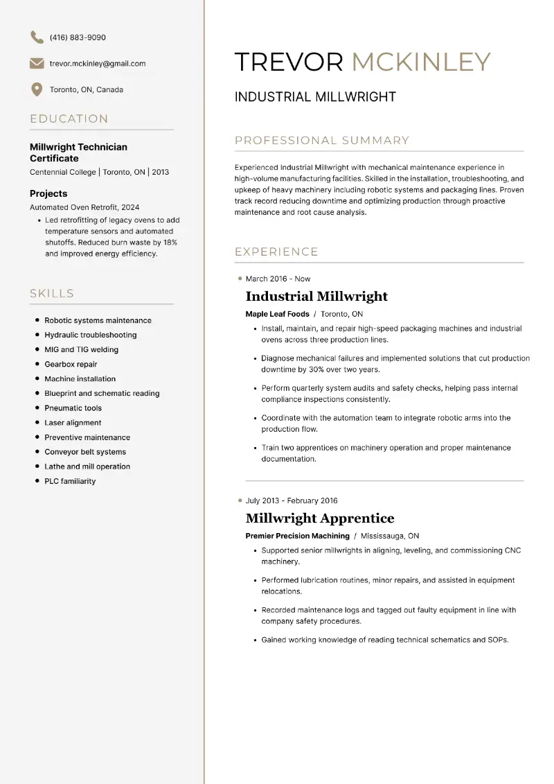 Millwright Resume: Examples, Key Skills, and Tips