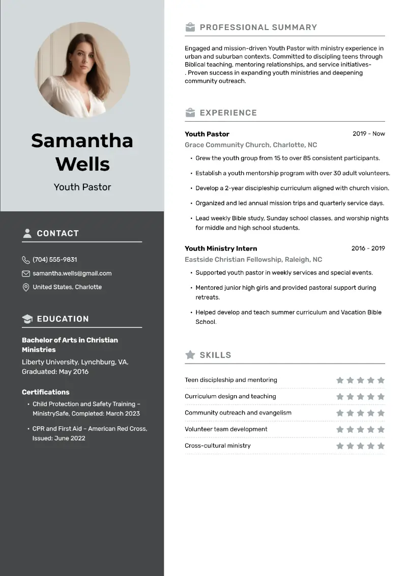 Youth Pastor Resume Examples and Top Skills for 2026