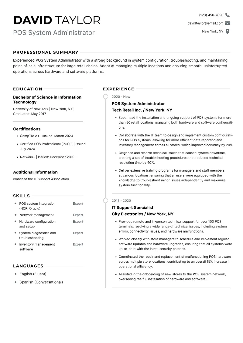 POS System Resume: Skills, Examples, and Tips for 2025