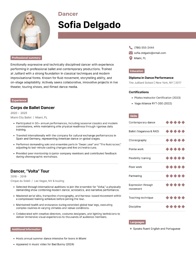 Dancer Resume