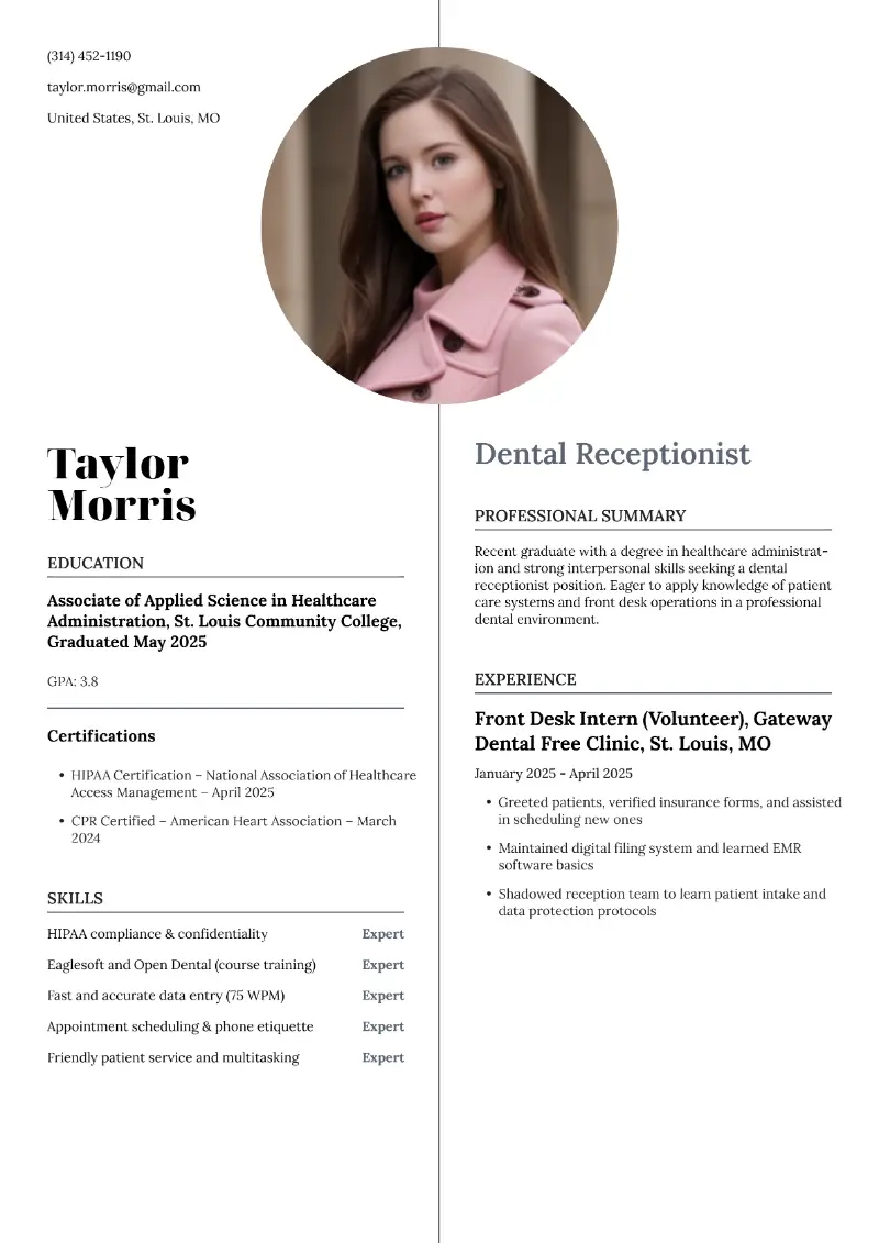 Dental Receptionist Resume Examples with Free Guide