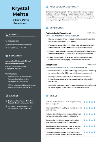 Pediatric Dental Receptionist Resume Pediatric Dental Receptionist Resume