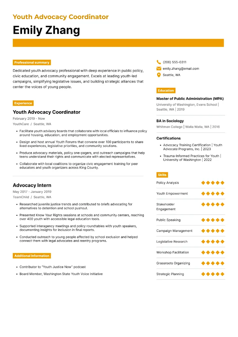 Youth Advocacy Coordinator Resume