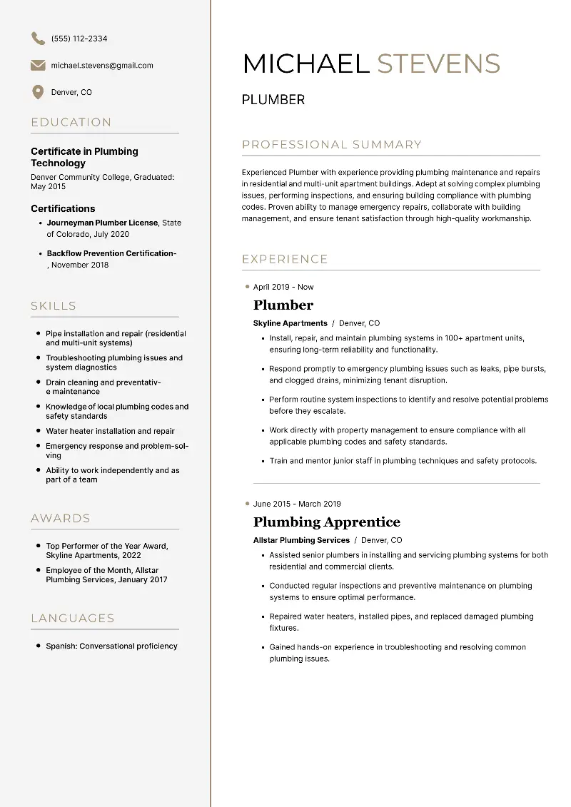 Plumber Resume