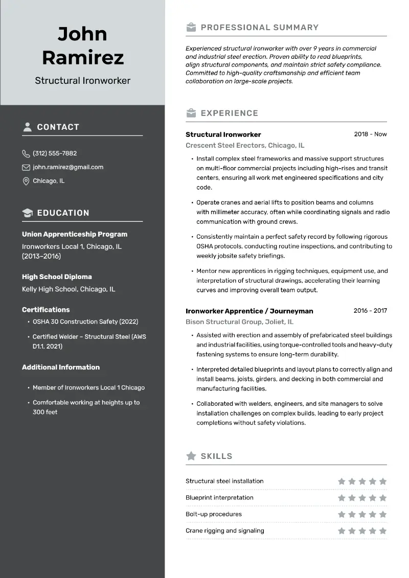 Ironworker Resume: Examples, Skills, and Templates for 2026