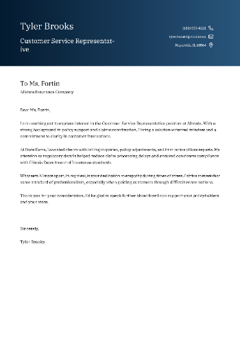 Customer Service Representative Cover Letter
