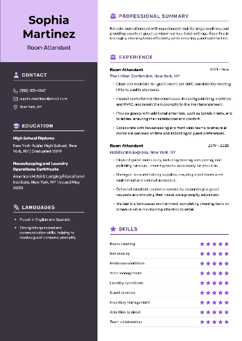 Room Attendant CV Sample