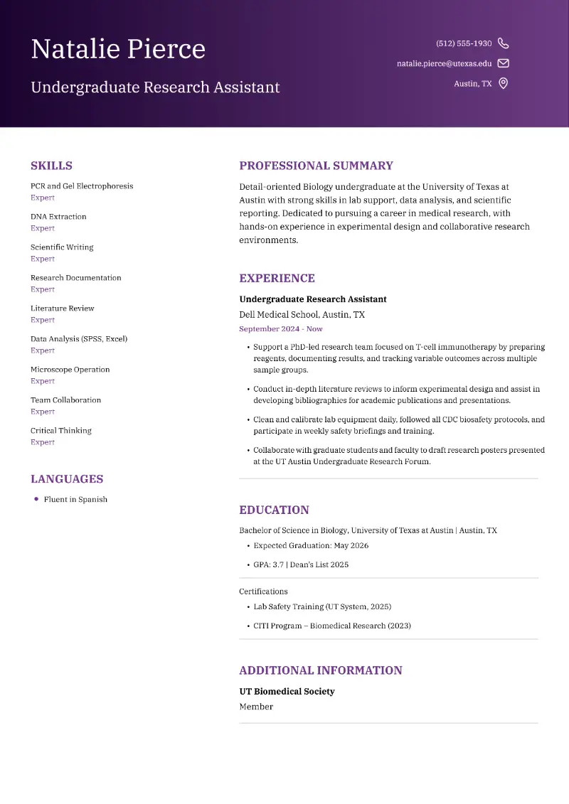 Undergraduate College Resume Examples & Tips for 2026