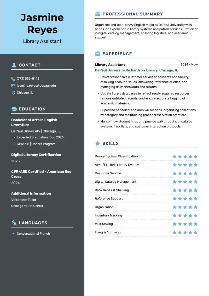 Library Assistant Resume