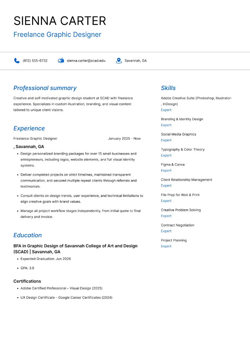 Freelance Graphic Designer Resume