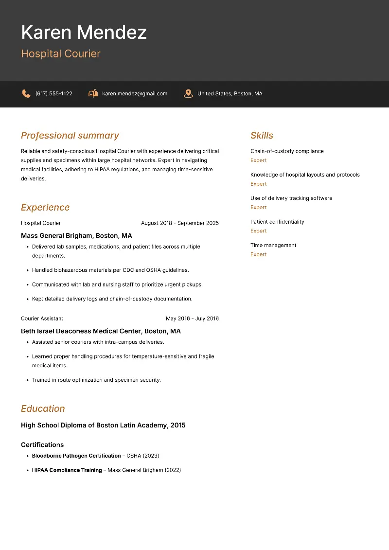Medical Courier Resume Examples & Templates for 2026