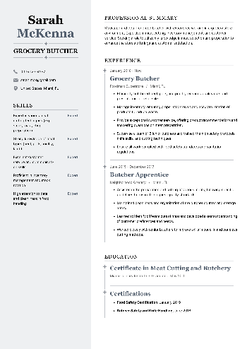 Grocery Butcher CV Sample